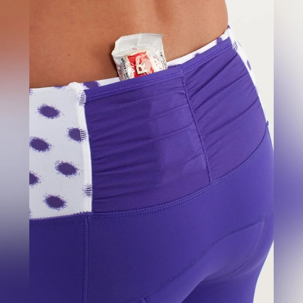 Lululemon Presta Padded Short in Bruised Berry / High Noon Dot White